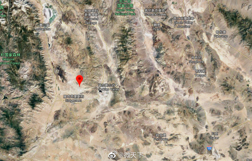 7月5日晚，南加州7.1級地震 北緯35.76度，西經(jīng)117.60度